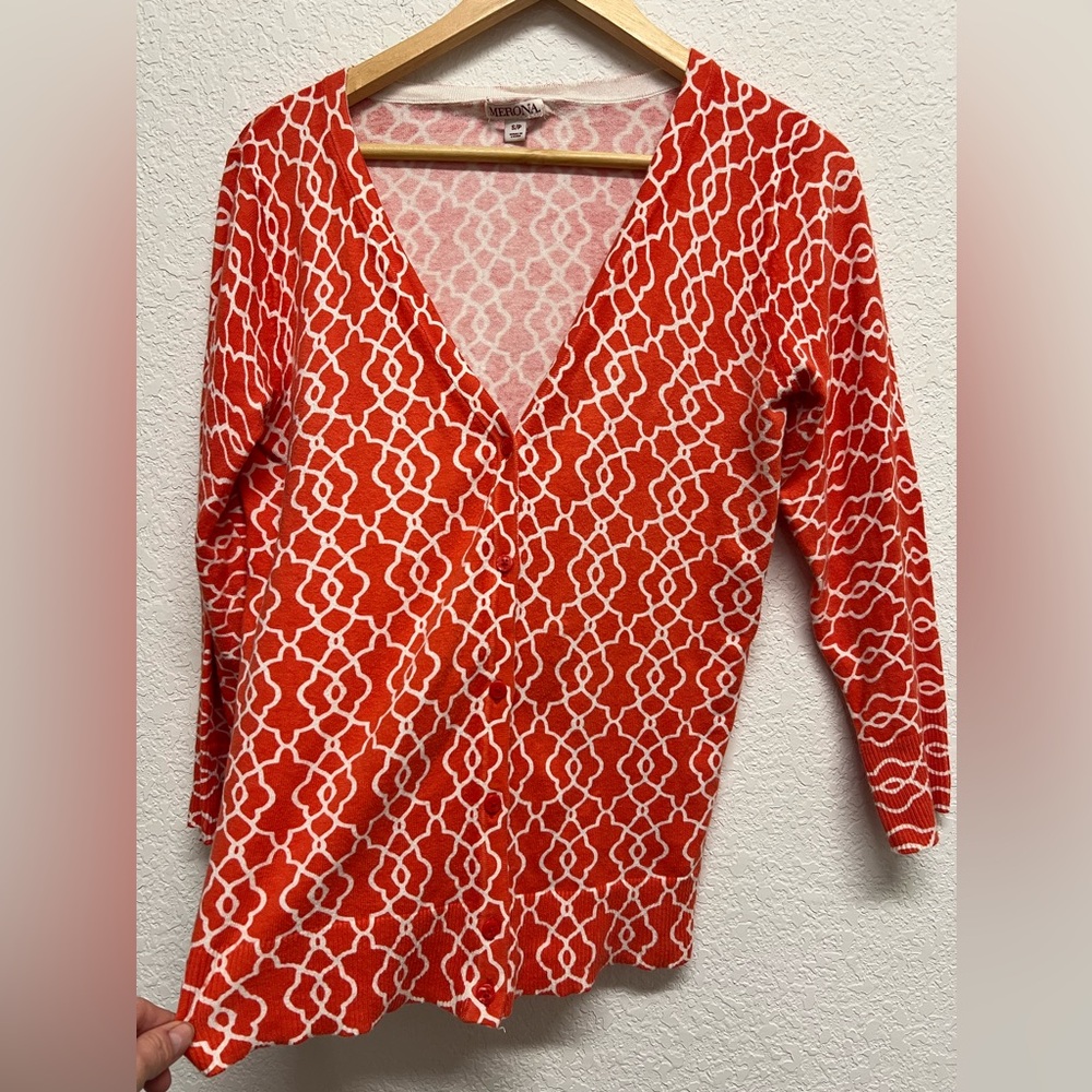 Merona Women’s Cardigan Sweater Red Three Quarter Sleeve